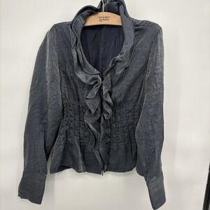 Samuel Dong Rayon Full Zip Ruffle Long Sleeve‎ Blouse Size Wired Womans Large